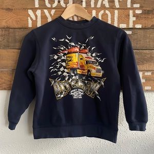 Boys Joe Boxer Monster Semi Truck Pit Crew Long Sleeve Navy Crew Neck Sweatshirt